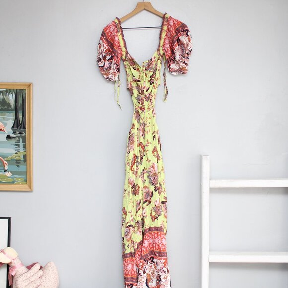 Free People Bali Citrus Skies Floral Wide Leg Jumper in Lime Size XS NWOT - Picture 2 of 9